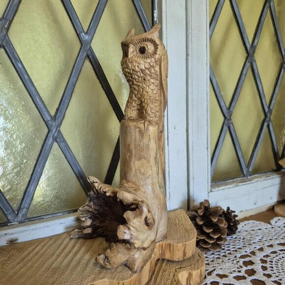 Vintage Owl Wood Sculpture - Unique Folk Art Peice! - Picture 8 of 11